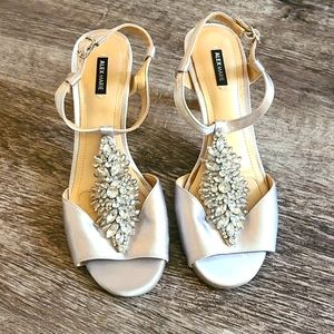 Alex Marie satin open toe buckle back heels